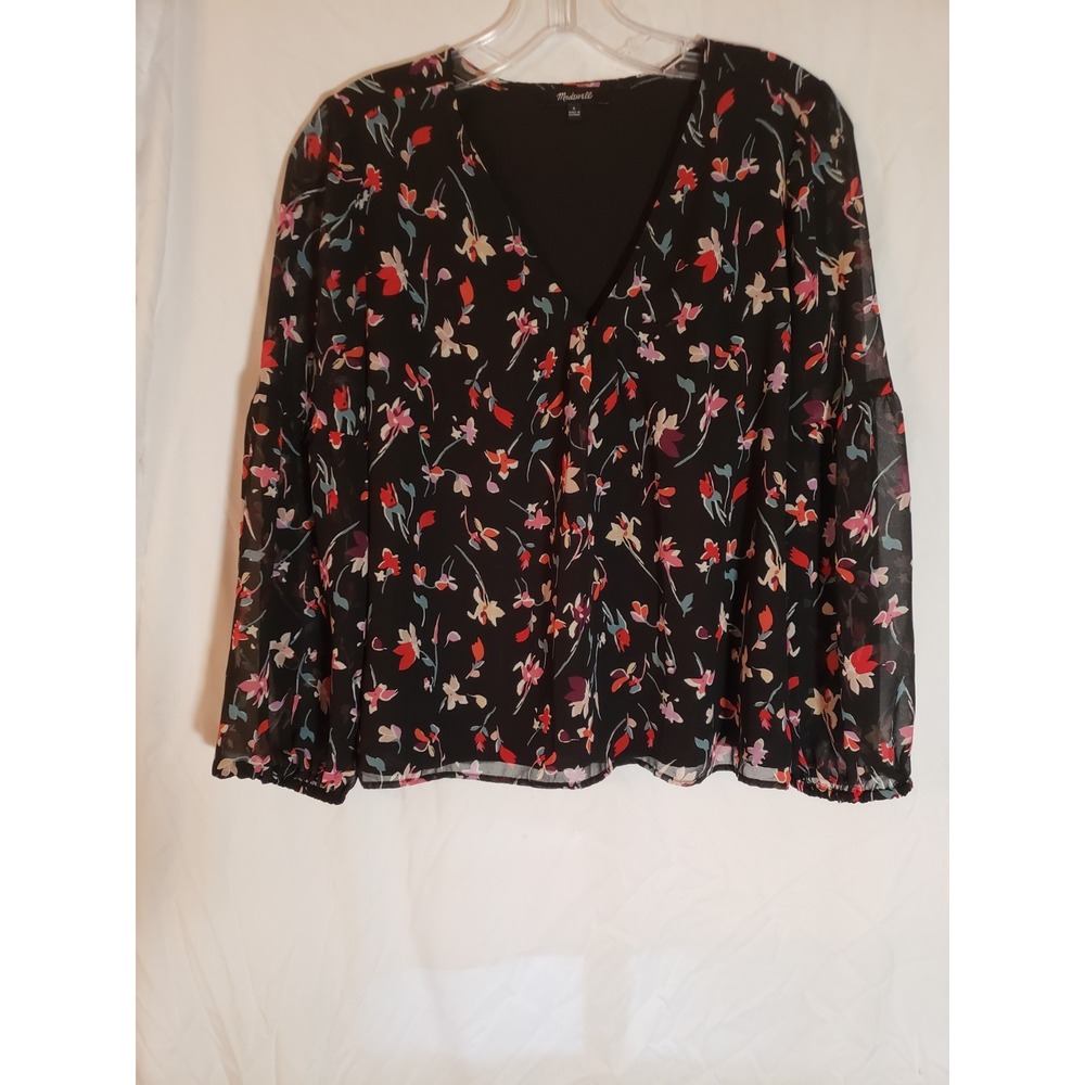 Women's Madewell Black Floral Long Sleeve Blouse Size S